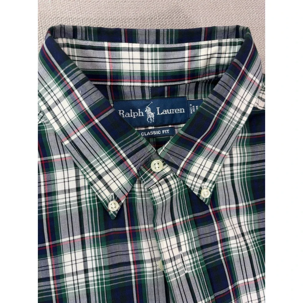 Vintage Polo Ralph Lauren Men's Plaid Classic Fit Button Up Dress Shirt Size L